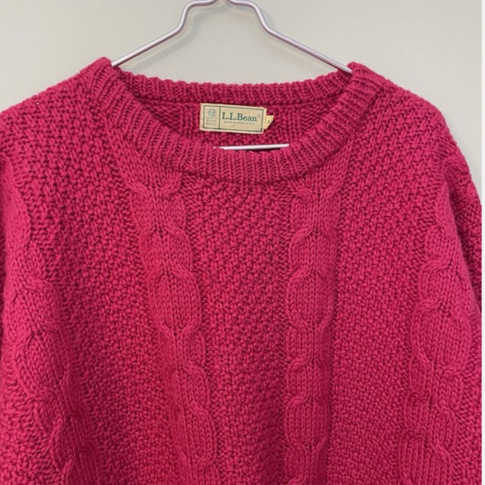 LL Bean Wool Sweater XL Fisherman Cable Knit  ~ Pockets Beautiful & WARM!